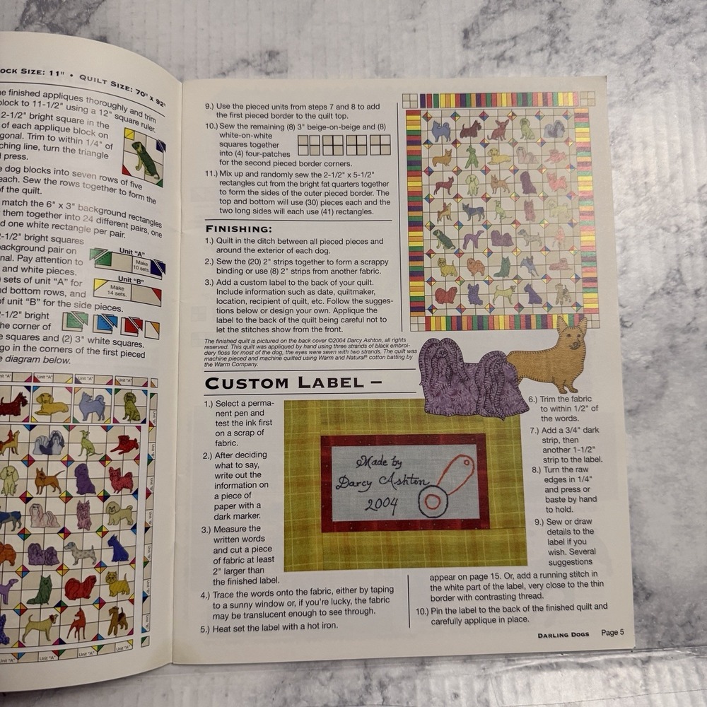 Quilt Pattern Book - Darling Little Dogs by Darcy Ashton 35 Types Craft Projects - Picture 7 of 16